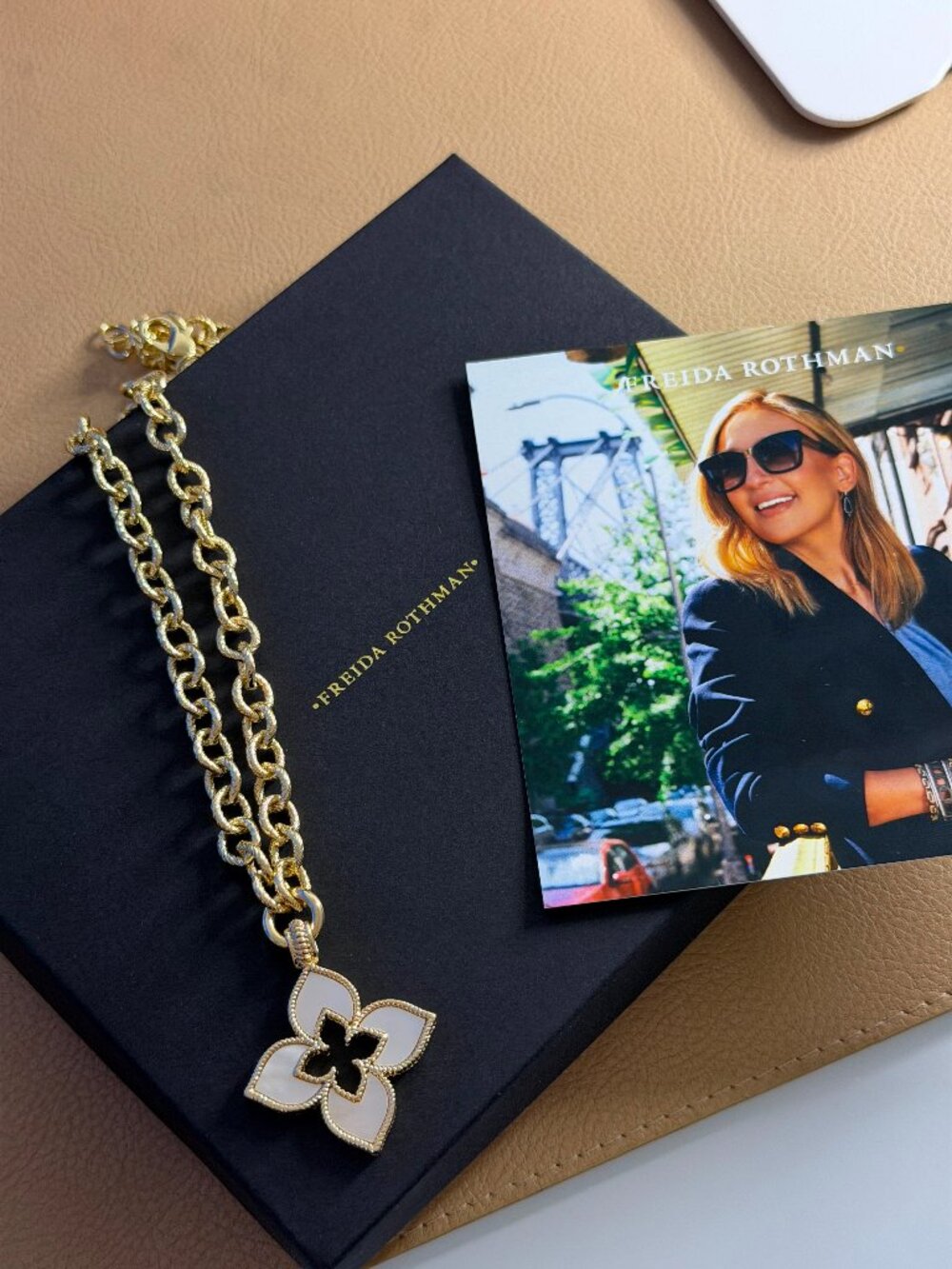 FREIDA ROTHMAN VAULT - MOP Clover with Gold Chain Necklace